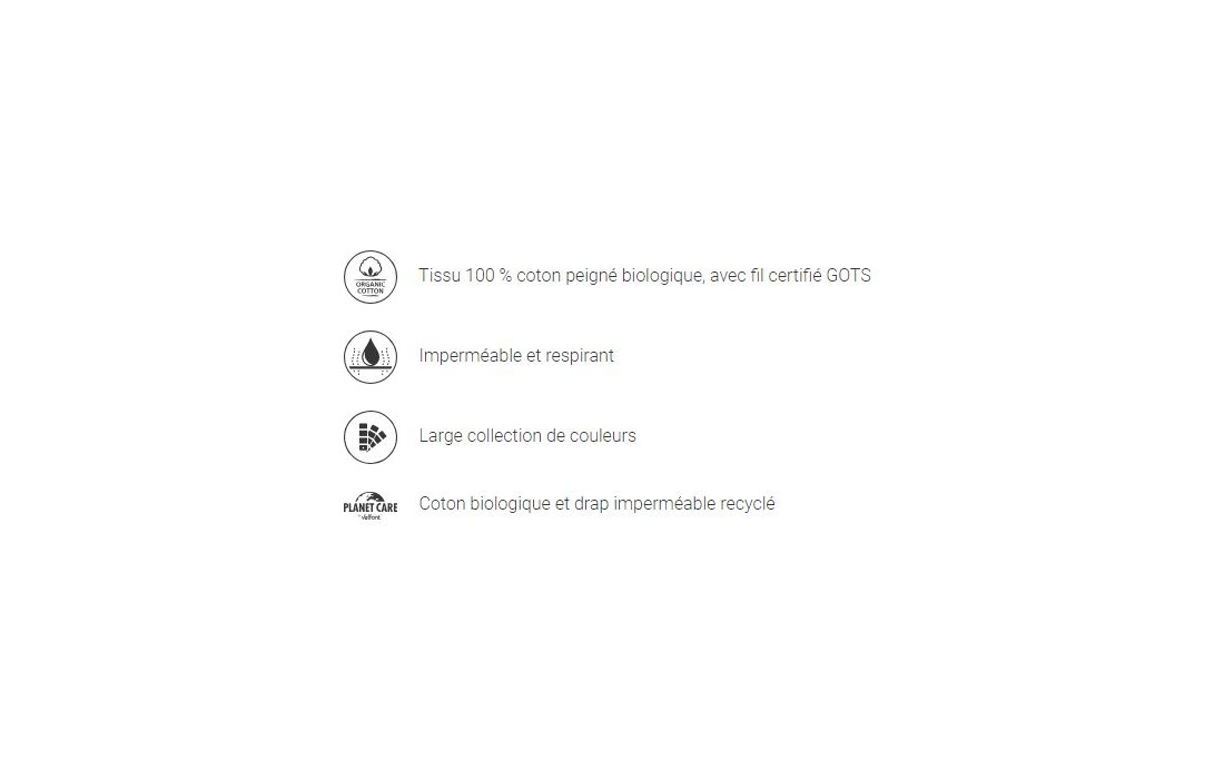 Drap housse Respira Drap housse et protège-matelas Imperméable et Hyper-respirant en tissu 100% coton organique